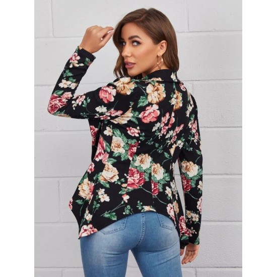 Shawl Collar Hanky Hem Floral Blazer Shawl Collar Hanky Hem Floral Blazer